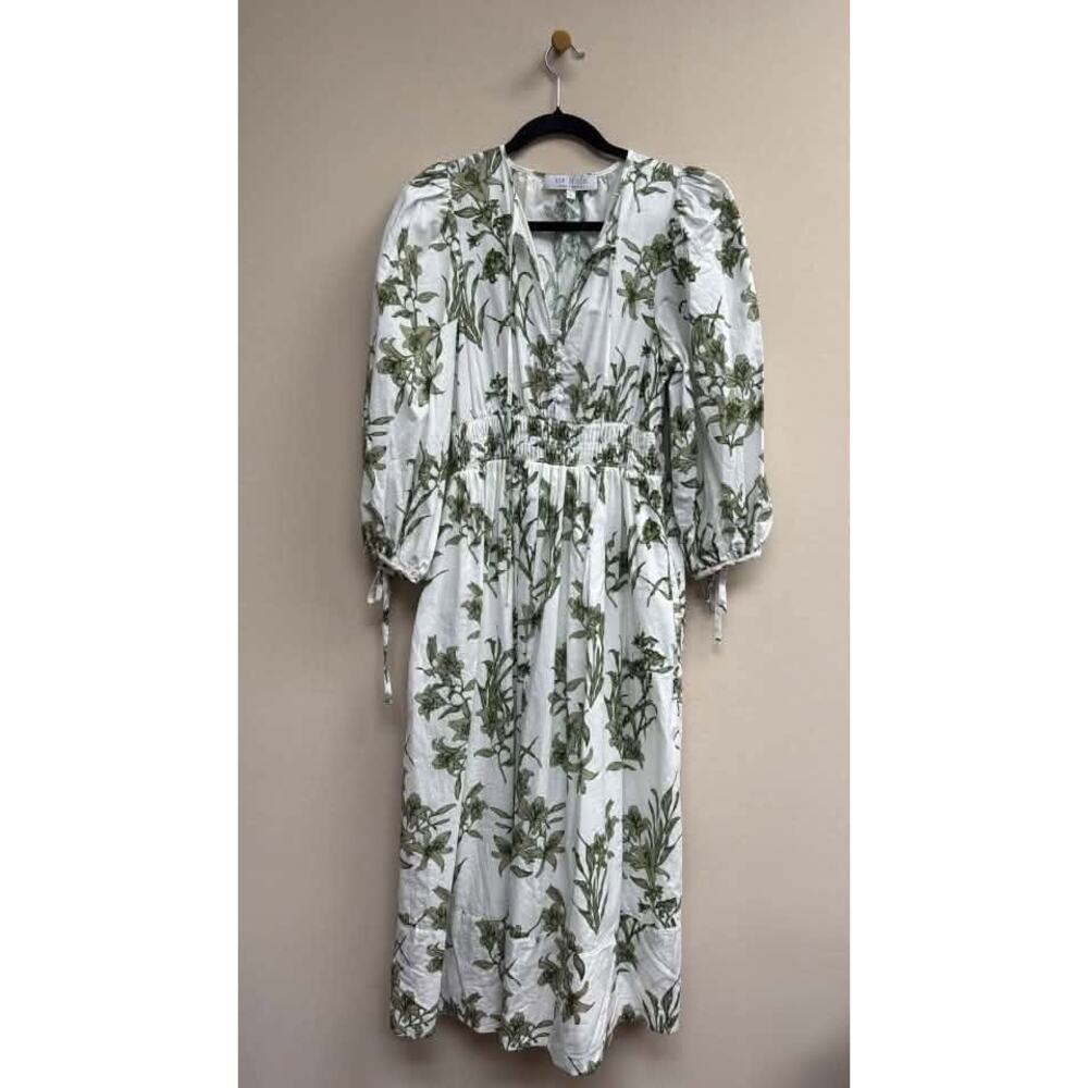 HUNTER BELL Green And White Botanical Dress Size L - Picture 6 of 6